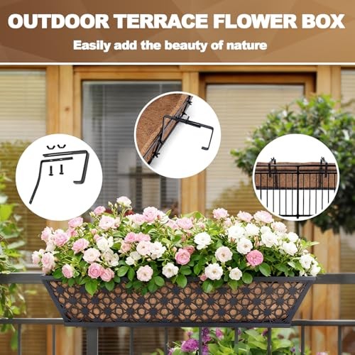 24 Inch Window Box Planters Outdoor,Deck Railing Planter Boxes with Coco