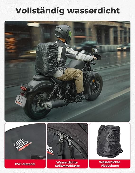 Motorcycle Backpack for Helmets 35L Expandable Waterproof Bag with Hidden Net