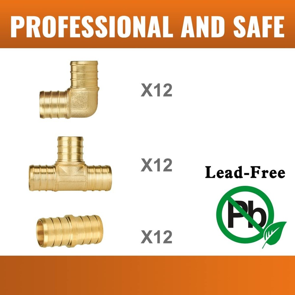 36-Pack 3/4" PEX Fittings, 12 Each Elbow Tee Coupling