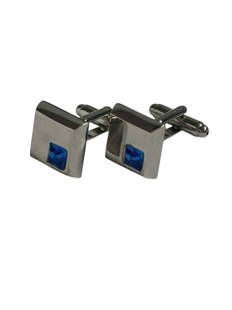 designer cufflinks in square silver colour & blue gemstone by Frederick Thomas