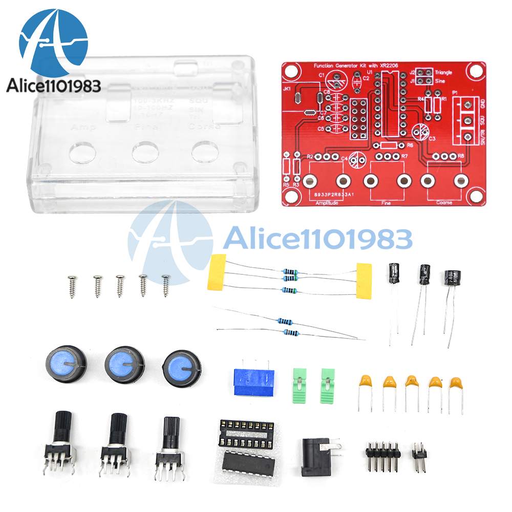 XR2206 Function Generator DIY Kit Sine Triangle Square Output 1HZ-1MHZ +Case
