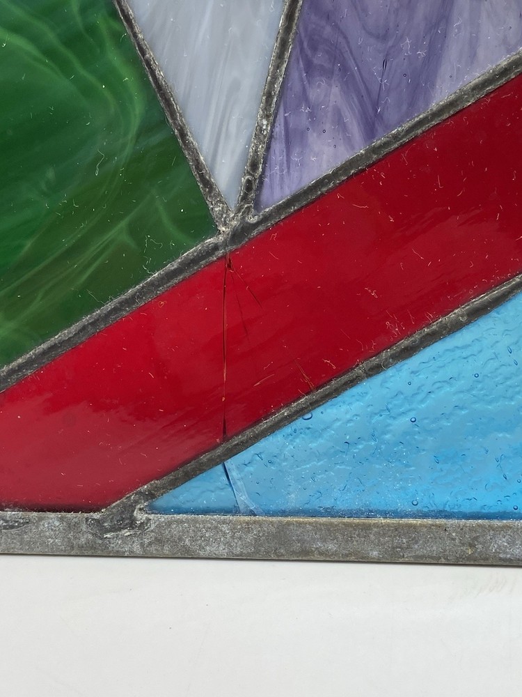 STUNNING STAINED GLASS PANEL Abstract Modern Geometric Frank Lloyd Wright Style