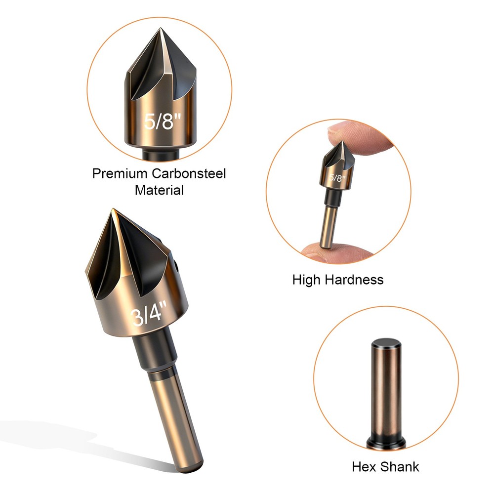 5x HSS Countersink Drill Bits 82° 1/4"-3/4" For Deburring Chamfering Flush Screw