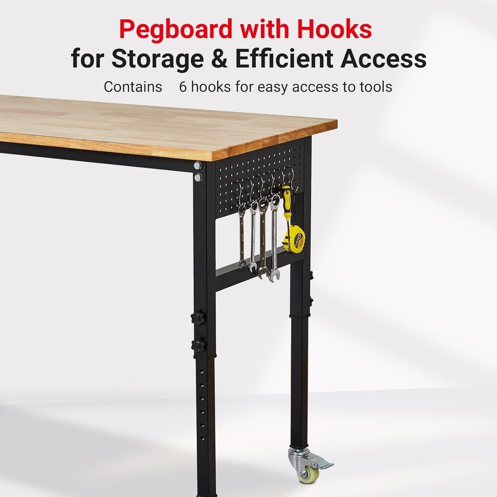 60" ×24'' Adjustable Workbench,Rolling Heavy-Duty Worktable with Power Outlet