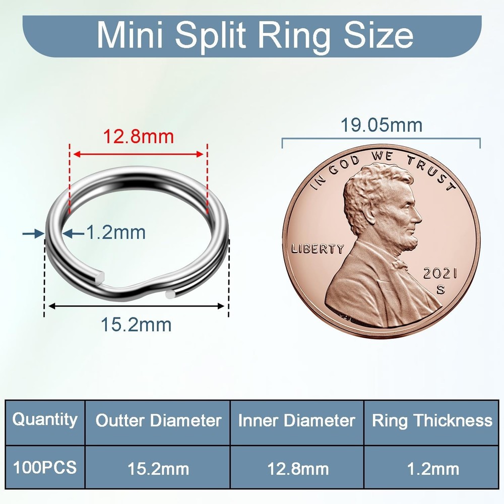 100 PCS 5/8" Small Split Ring for Keychains, Double Loops Round Split Jump Rings