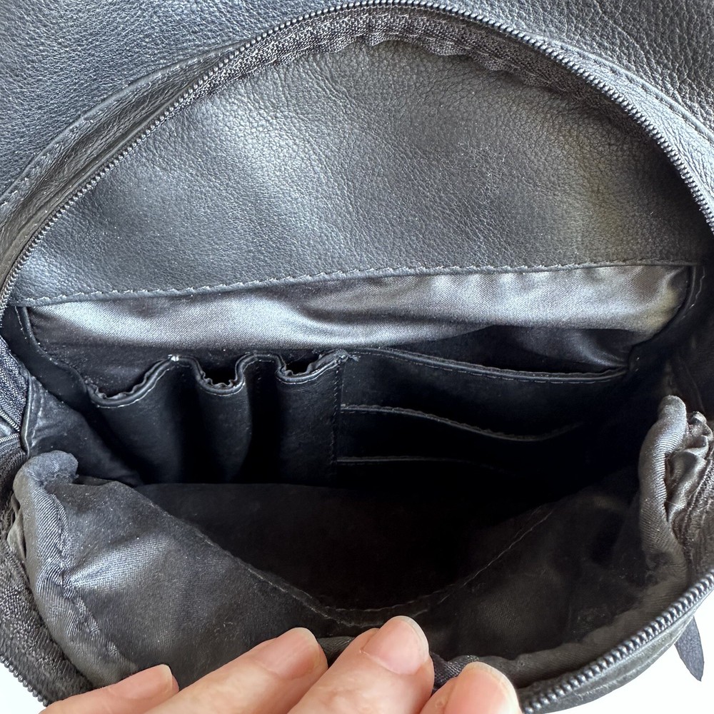 Expandable Black Leather Backpack w/Many Pockets