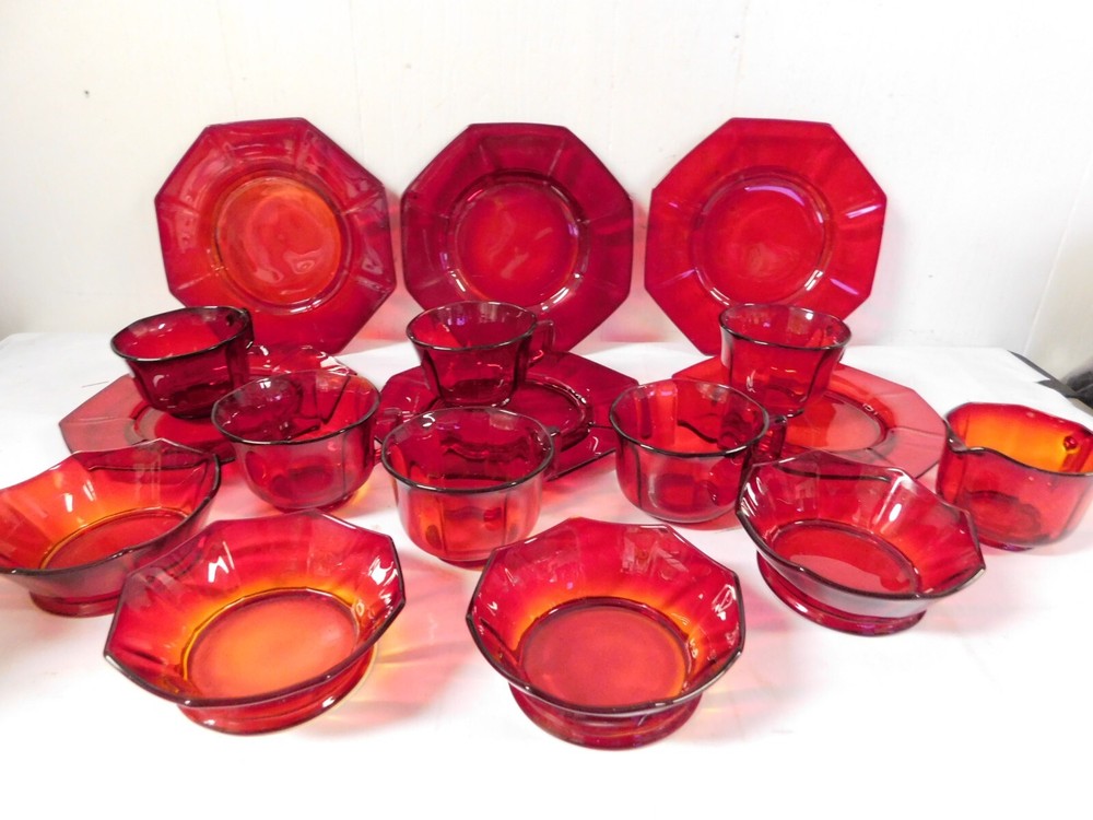 Imperial Glass MOLLY Pattern Ruby Red Glassware Lunch / Dessert Set