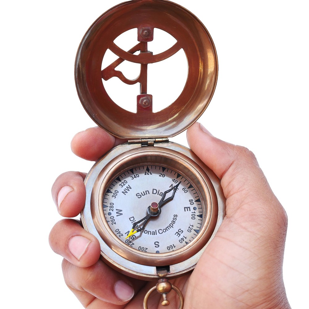 Brass Sundial - Push Open Compass - Steampunk Accessory – Unique Gift for