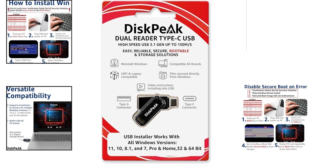 Effortless Windows Installation USB - Supports 32 & 64 bit with Utilities