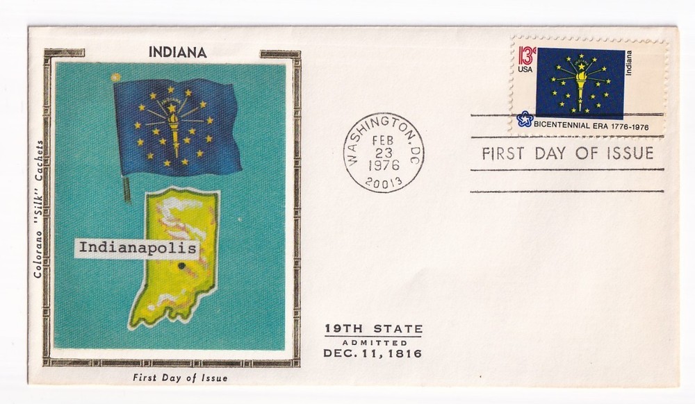 STAMP US SCOTT 1651 "Indiana State Flag" 13 CENT FDC 1976 - A