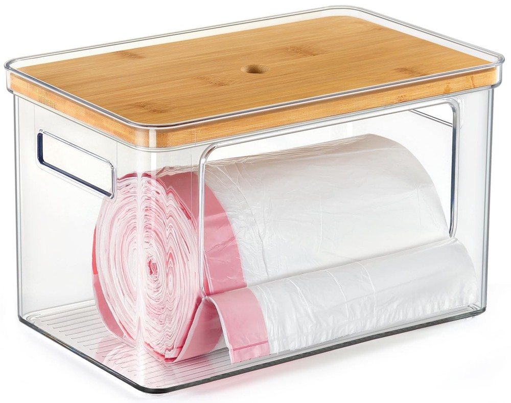 Hudgan Stackable Storage with Bamboo Top for Laundry Room Extra Large, Clear