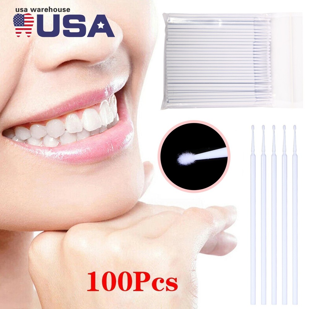 100 Pcs Dental Micro Brush Disposable Materials Tooth Applicators 1.5mm White