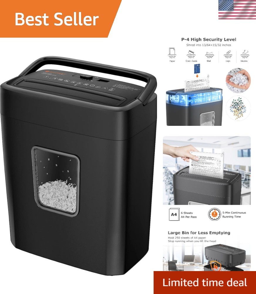 High Security Micro Cut Shredder for Home Office - 6 Sheet Capacity, 4.2 Gallons