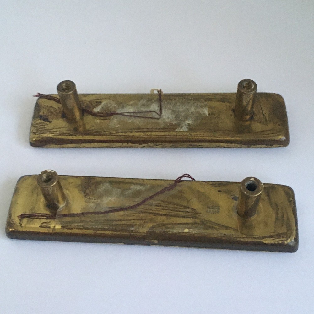 RARE ANTIQUE MICRO MOSAIC PAIR SOLID BRASS DRAWER CABINET PULLS HANDLES 1"X4"