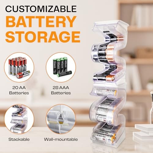 Battery Ladder Organizer Case for Batteries - Stackable or AA & AAA 2 - Pack