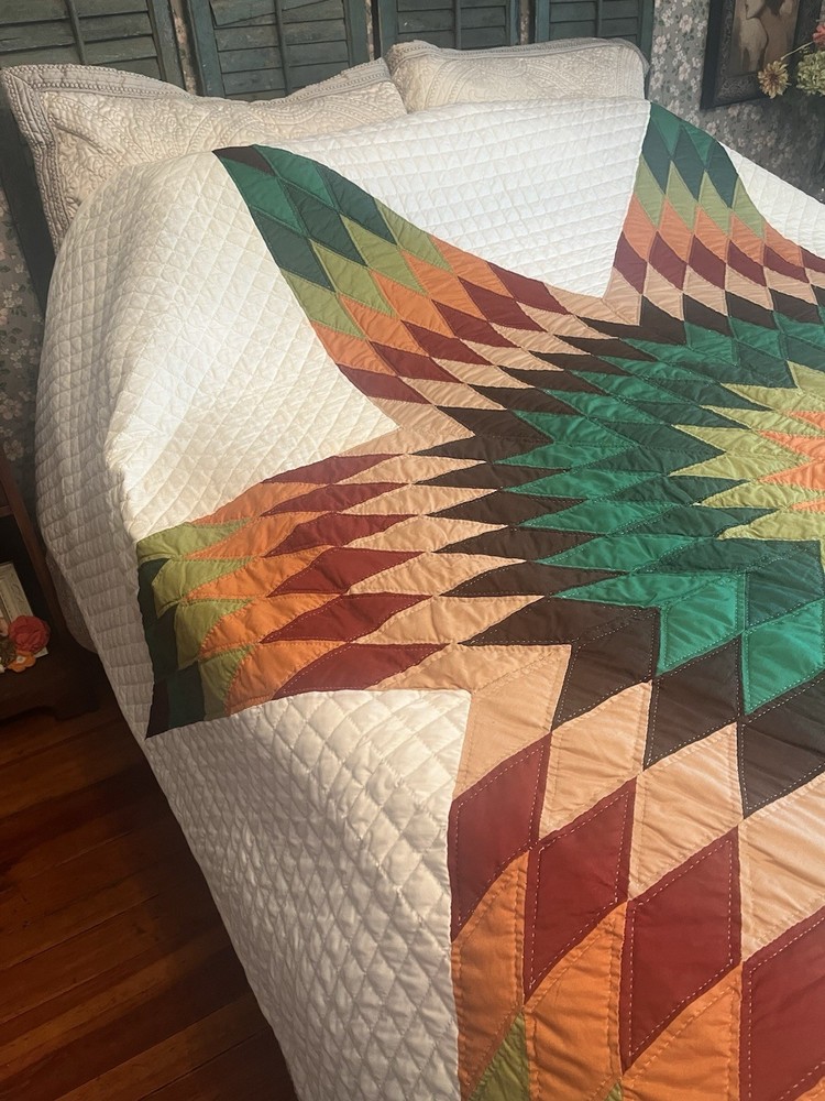 Vintage Handmade Quilt Lonestar Bedspread Cotton Patchwork King