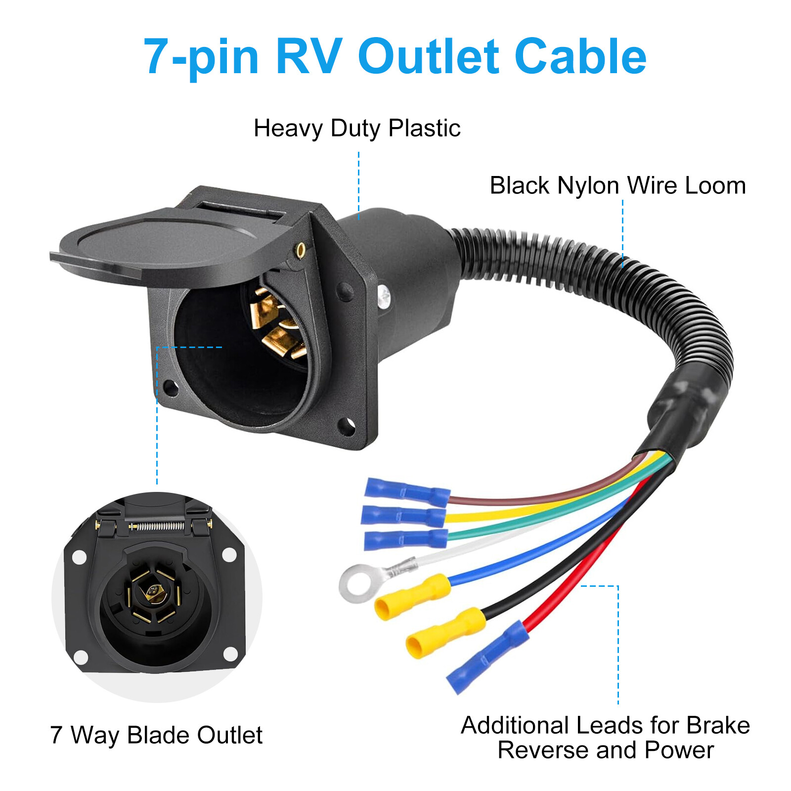 7 Way 7 Pin Trailer Plug RV Socket Wiring Harness Kit w/Bracket Screws for Truck