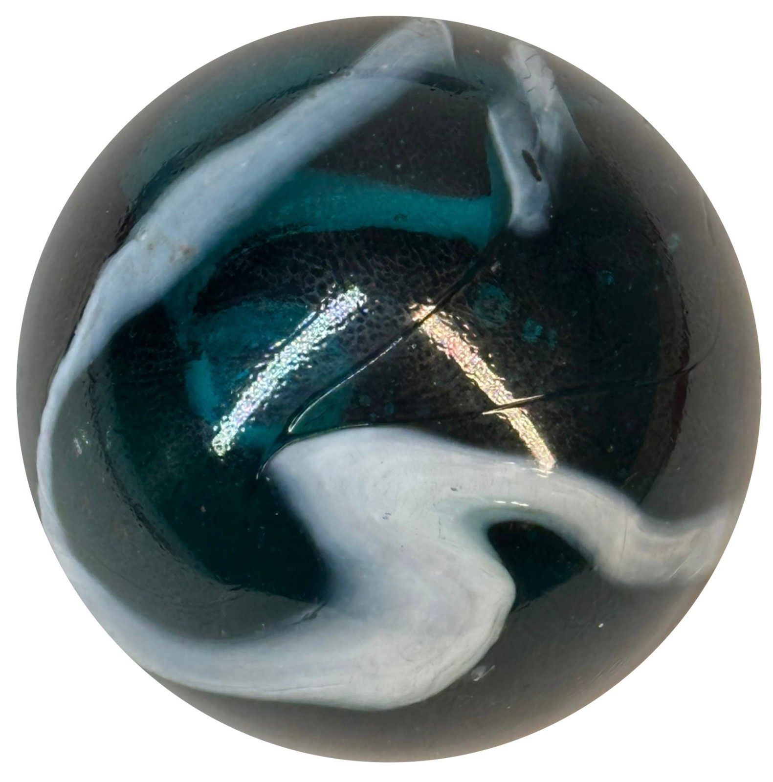 TOE BREAKER 50mm (2") AEGEAN clear Teal Blue Marbles glass ball HUGE Swirl