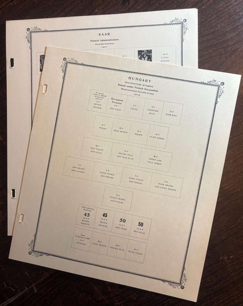 Scott Specialty Album pages for French Occupation of Hungary & Saar