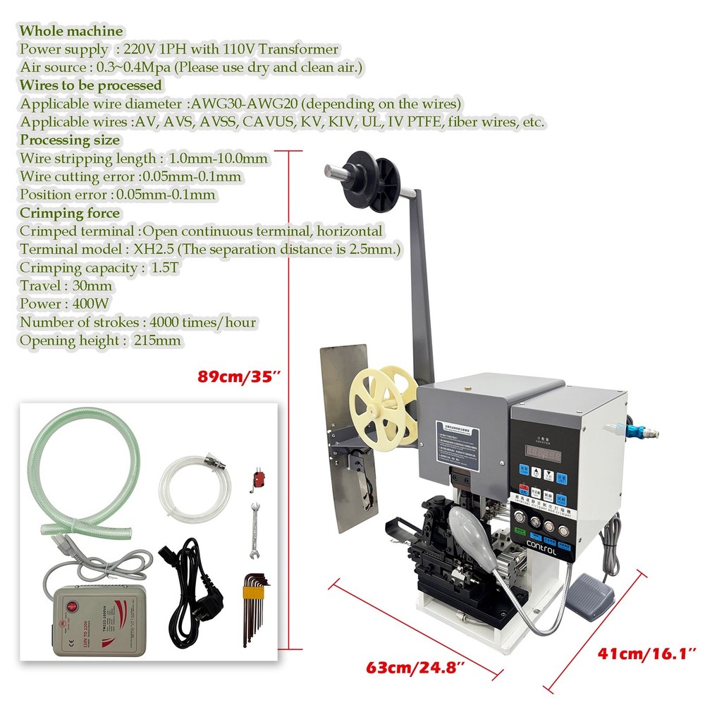 220V Auto Multi-core Wire Stripping & Crimping Machine with 110V Transformer