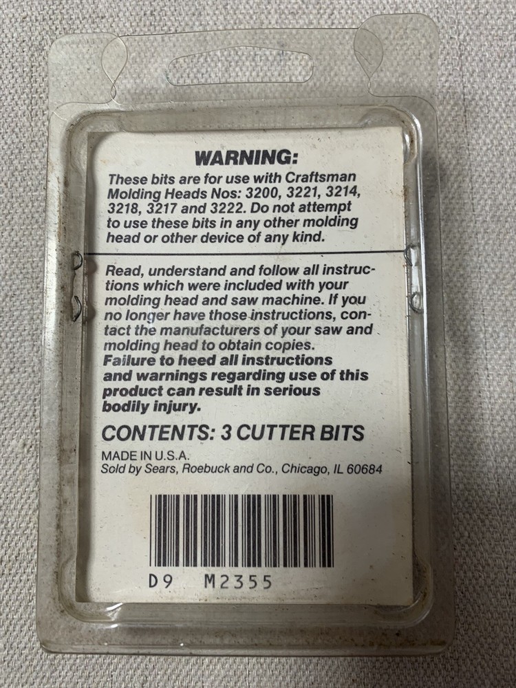Sears Craftsman 92355 Base Molding Head Cutter Complete Bit Set (3)