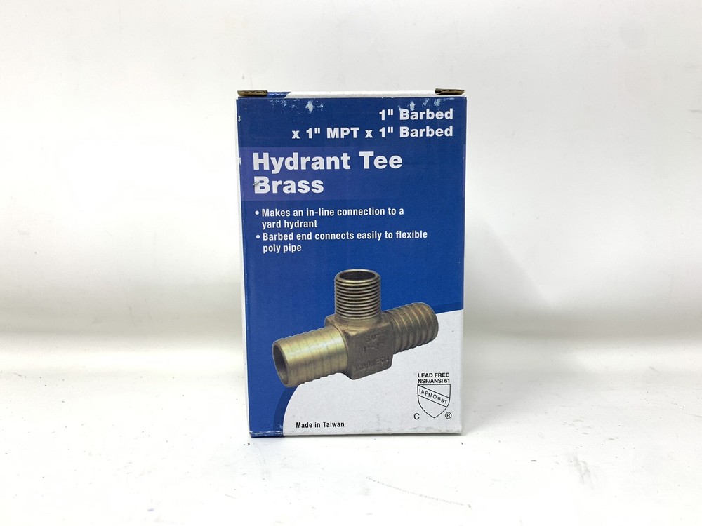 Water Source HT111NL Yard Hydrant Tee Brass 1” Barbed  1” MPT 1” Barbed