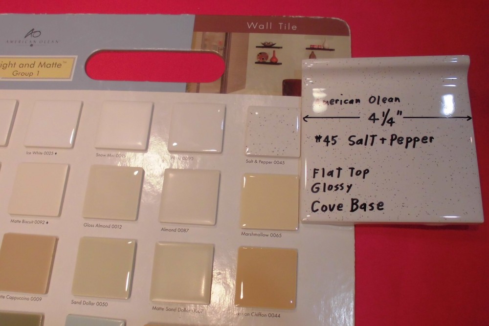1 pc. Salt & Pepper: stack-on-top Cove/Base Ceramic Tile; 4-1/4" American Olean