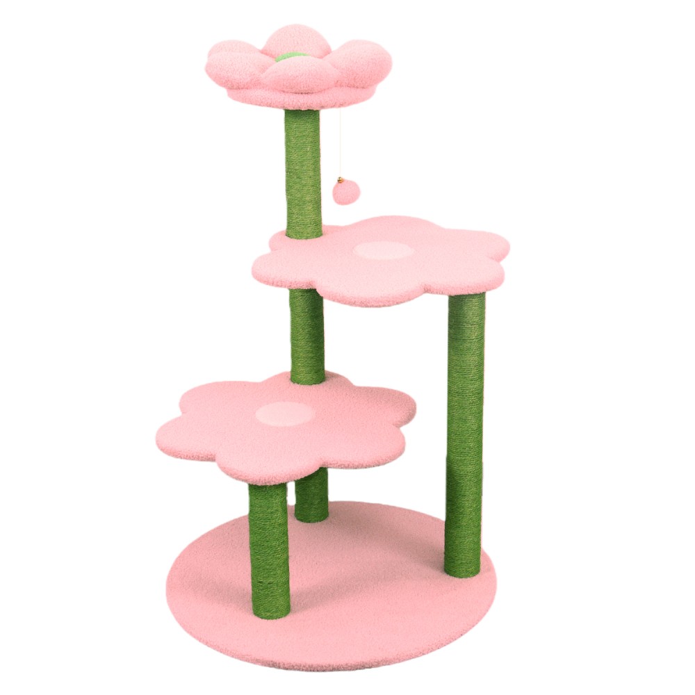 Multi-Level Cat Tree with Scratching Posts & Soft Perches, Pink, 40'' Tall