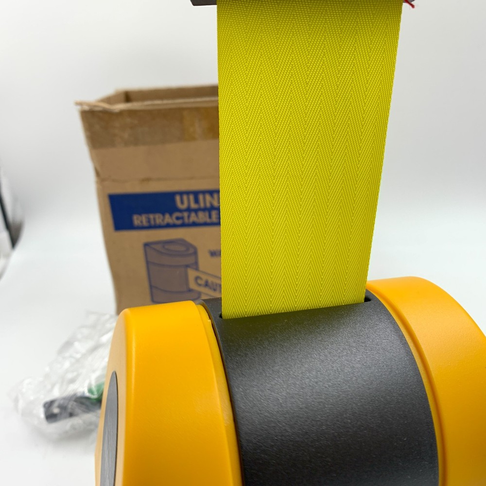 Uline Retractable Barrier 10ft Yellow Belt Caution Wall Mountable