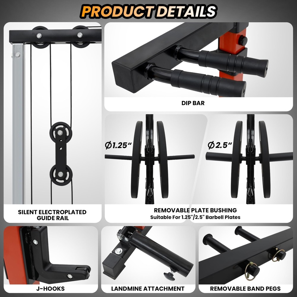 Multi-Functional Power Cage Power Rack w/LAT Pulldown Dip Bar Workout Home Gym