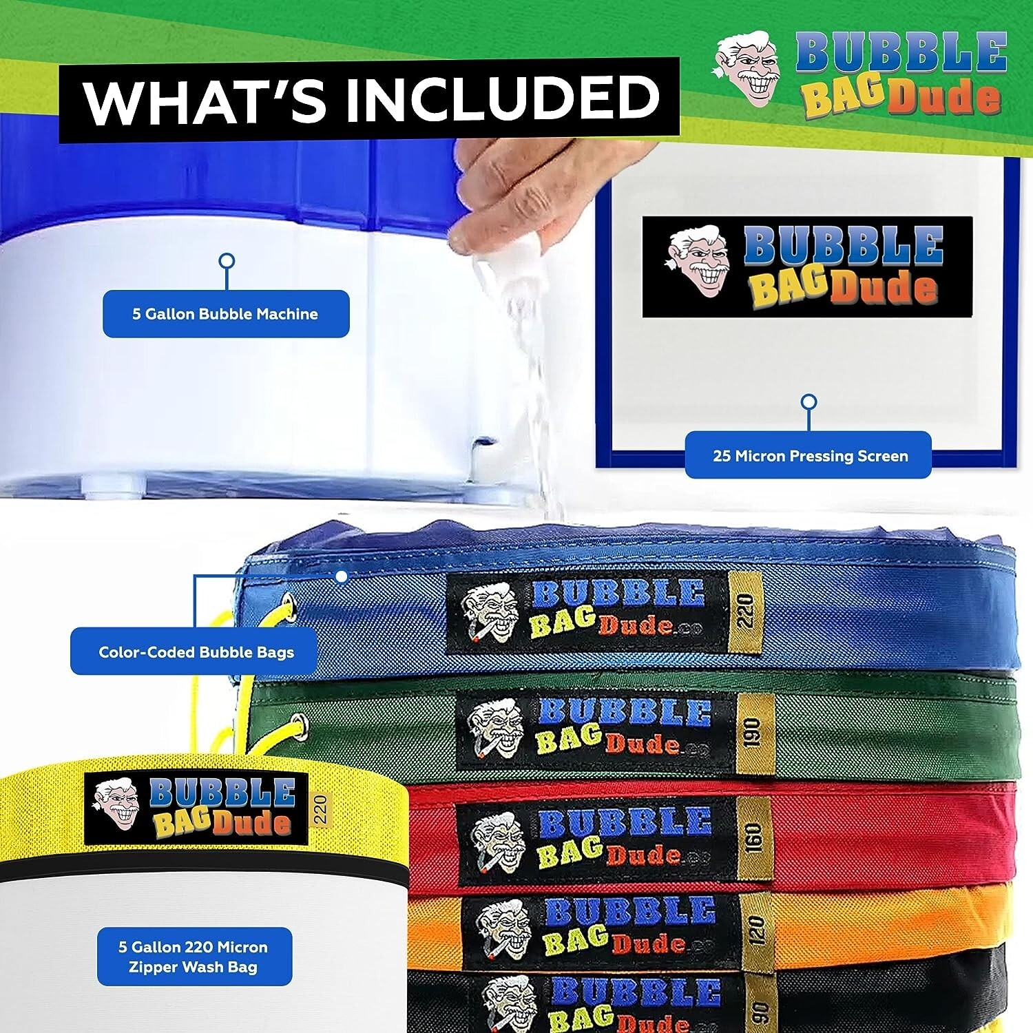 BUBBLEBAGDUDE Bubble Machine 5 Gallon with 5 Gallon Zipper Bag Bubble Hash Bags