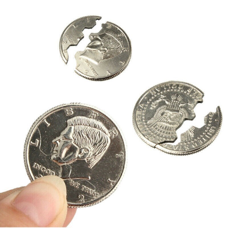 Creative Mouth Close-Up Magic Bite Out Quarter Magic Trick & Restored Half