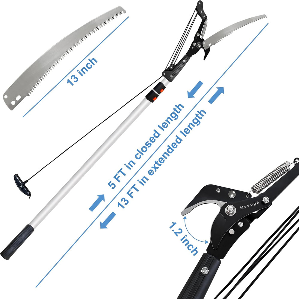 Extendable Tree Trimmer Pole Saw 4.9-13FT - Long Handle Pruning Shears