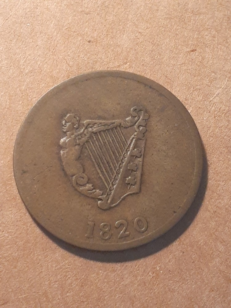 1820 HALF PENNY TOKEN CANADA BUST & HARP TOKEN 9 STRINGS