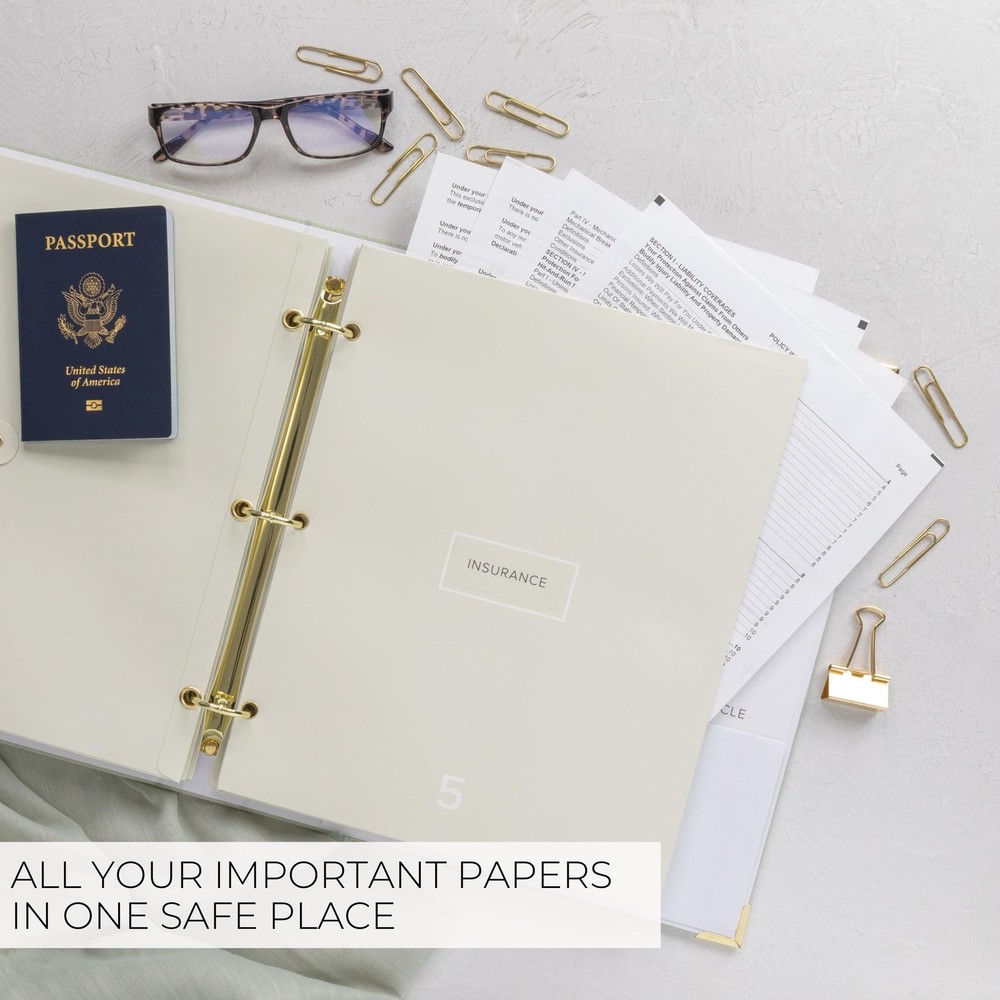 Sturdy Document Organizer Set with Folders - Beautiful Linen 3-Ring Binder Sa...