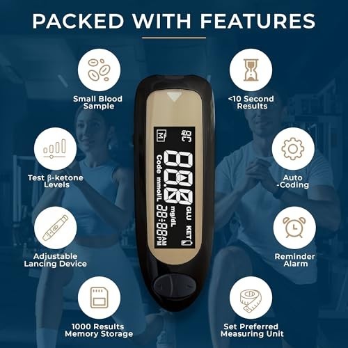 Ketone Testing Kit - Auto-Coding Slim Meter, 10 Test Strips, 20 Lancets for Keto
