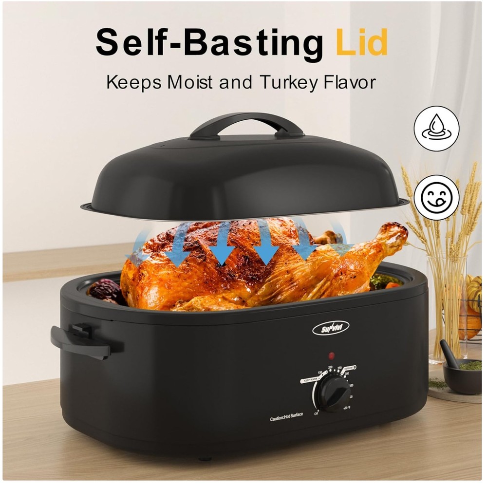 Versatile 20qt Electric Roaster Oven, Black Stainless