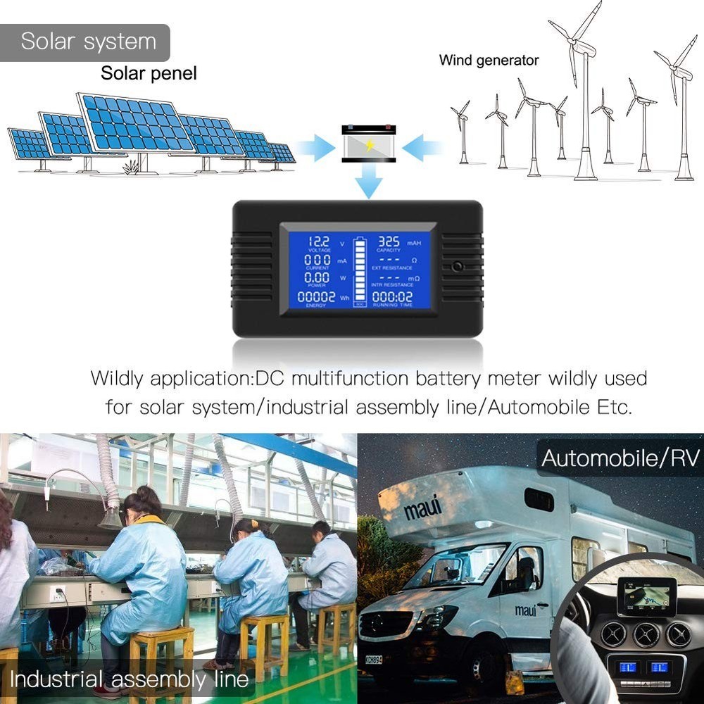Comprehensive DC Battery Multimeter: 0-200V/0-100A with Innovative Display Modes