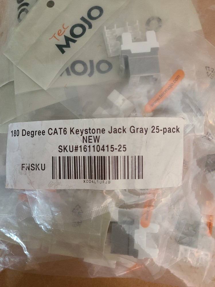Tecmojo 180 Degree Cat6 RJ45 Keystone Jack, Grey - 25 Pack