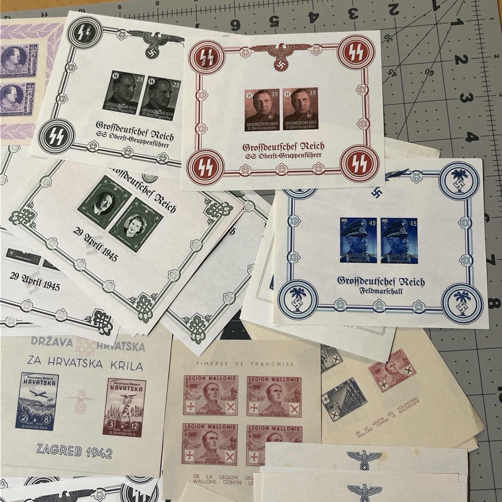 X5 Nazi Germany Souvenir Sheet Stamps Third Reich WWII WW2 Military