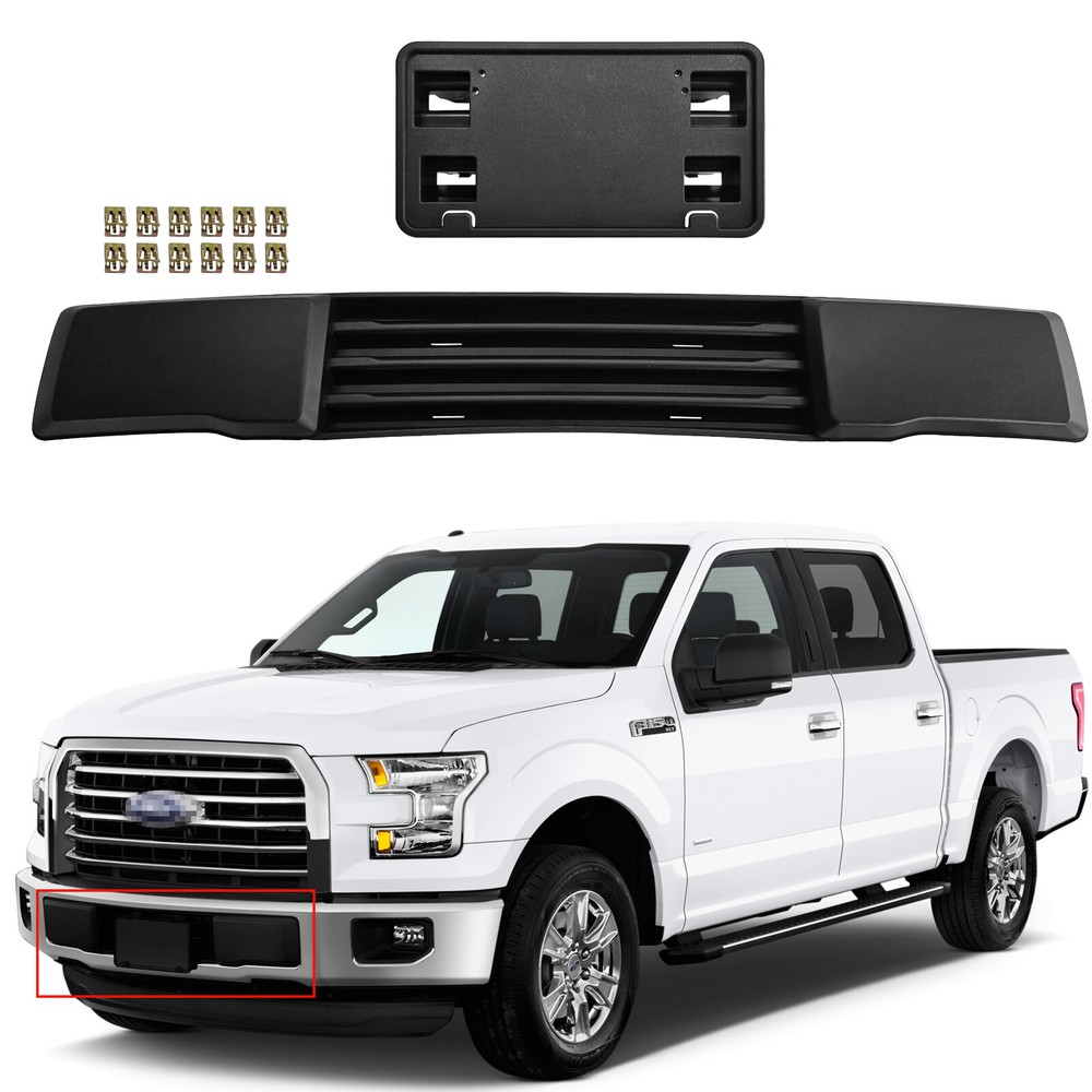 Front Bumper Trim & License Plate Panel Fit For 2015 2016 2017 Ford F-150 Black