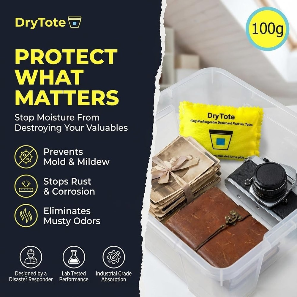 DryTote Rechargeable Desiccant Pack, Ultimate Moisture Absorption, Yellow