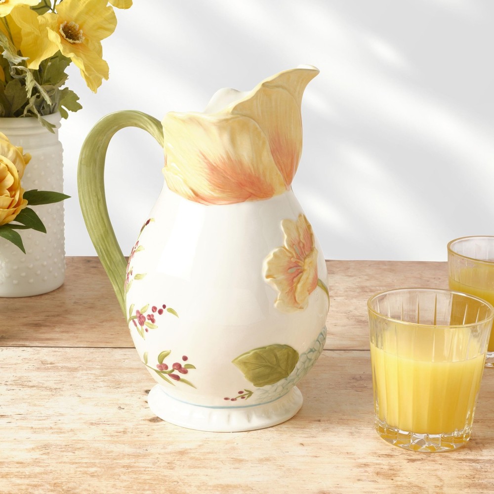 Fitz and Floyd Meadow Floral Pitcher Vase, 2.5 Quart