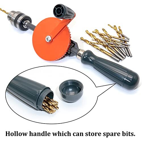 Powerful Speedy Hand Drill 1/4" Manual Drill with 13Pc Drill Bit Set Chuck & Key