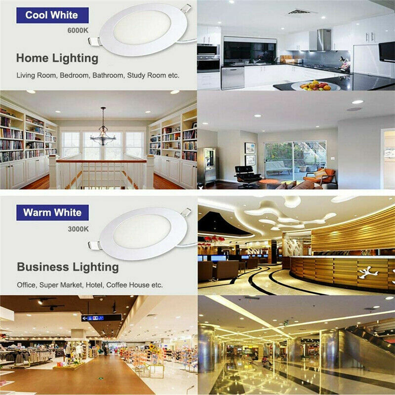 Round Recessed Flat LED Ceiling Panel Light Spot Down Light Lamp Bulb Fixture US