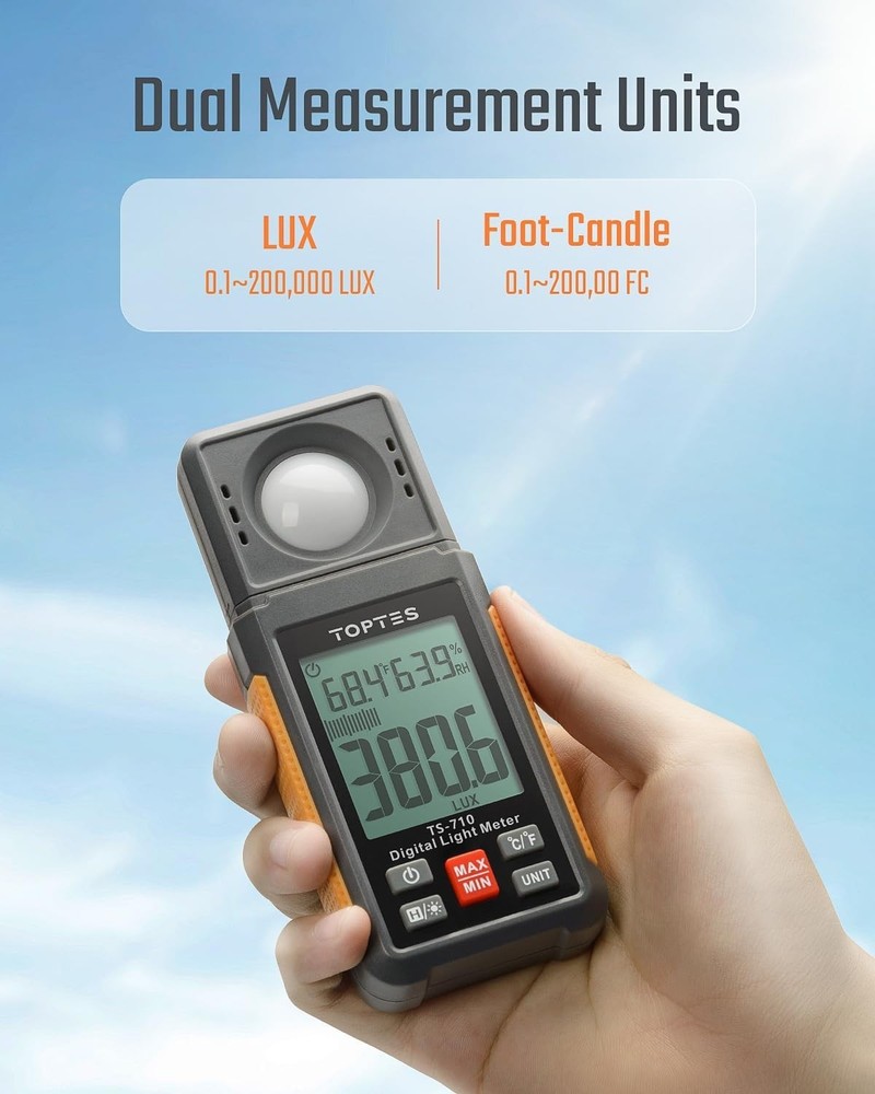 Multifunctional Light Meter: Lux and Foot Candles Meter with Backlit Display