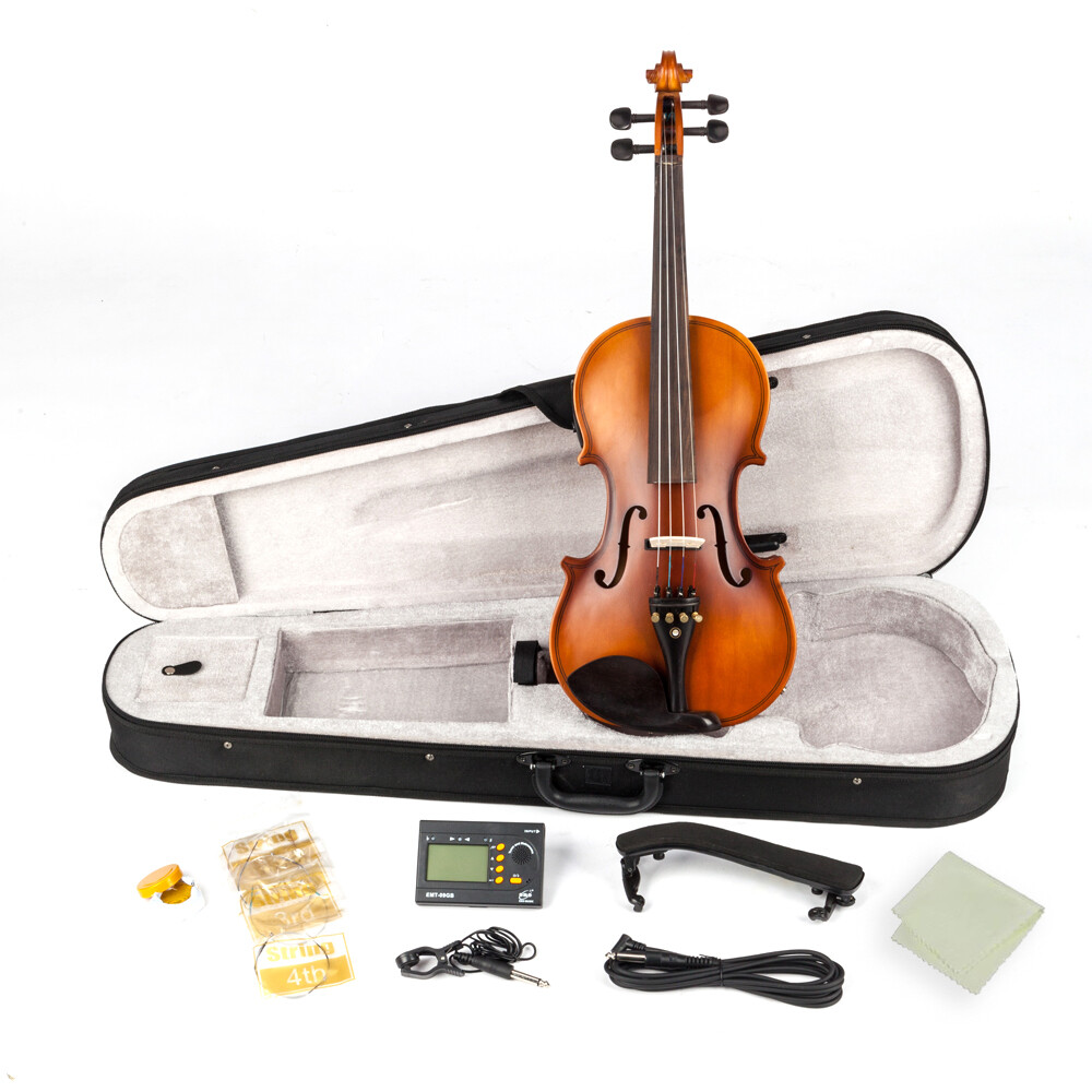 4/4 Violin Case Bow Strings Shoulder Rest Electronic Tuner Connecting Wire Matte