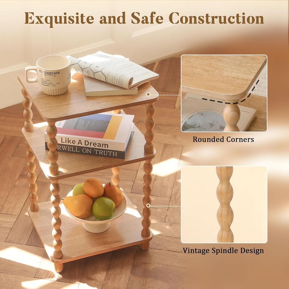 End Table Modern Side Table W/ 3 Tier Open Shelf Small Table Bed Side Tables