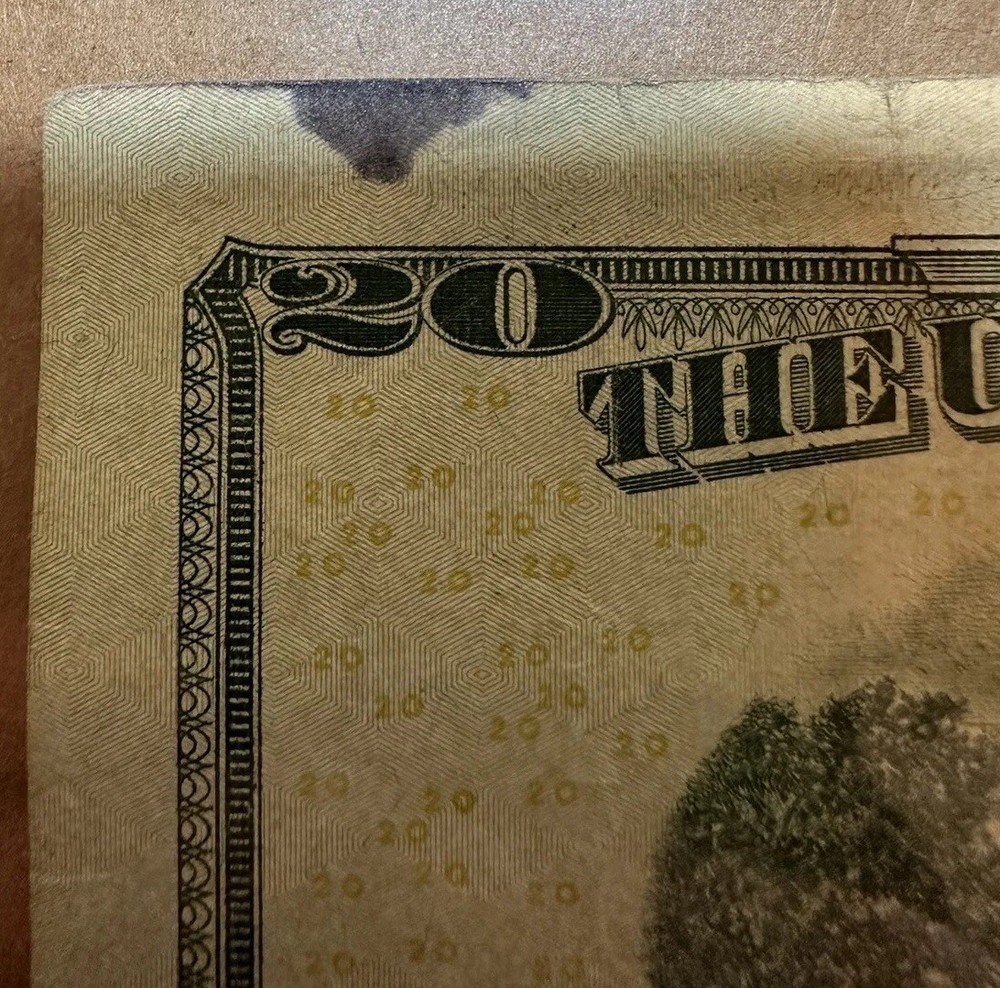$20 BILL INK SMEAR ERROR & OVER INK BLEED THROUGH REVERSE