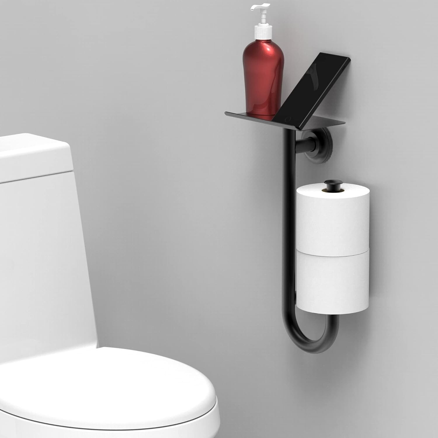 3-in-1 Stainless Steel Double Toilet Paper Holder with Heavy Duty Grab Bar and T